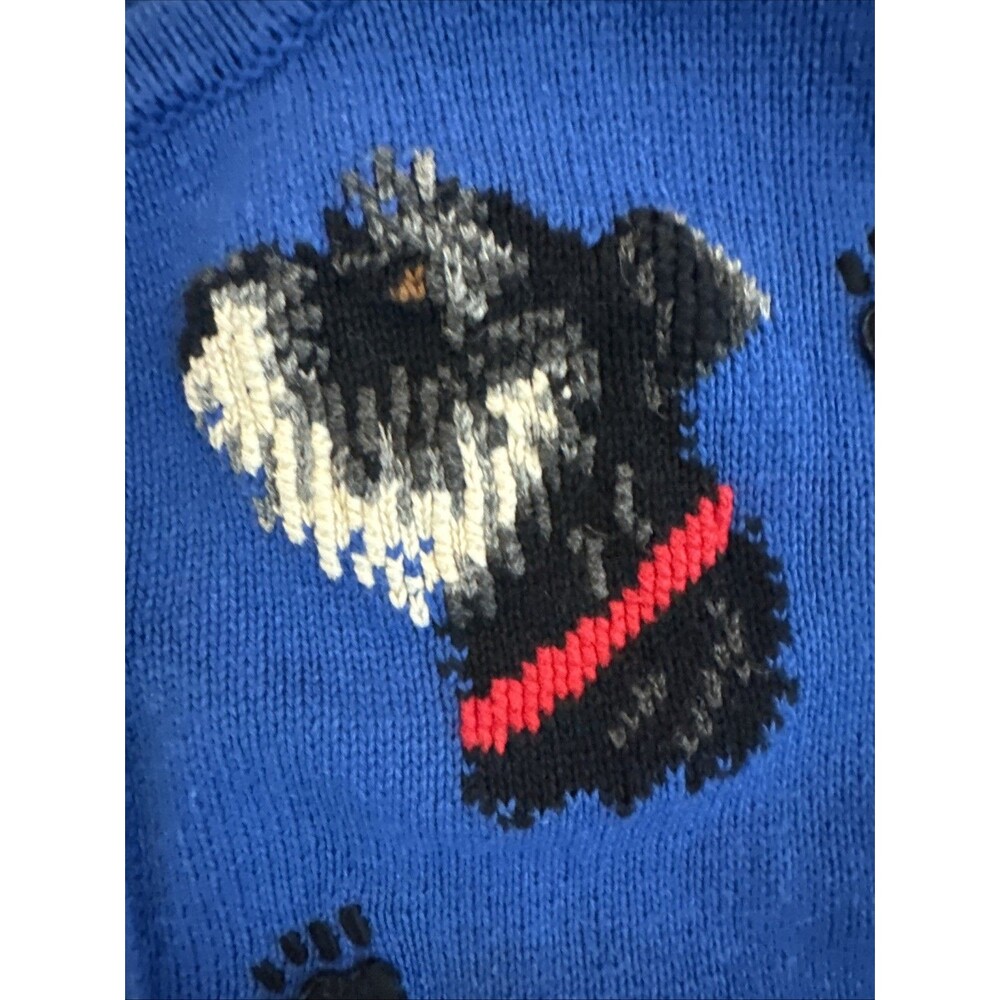 Blue Cardigan Sweater Knit Dogs 1990s Large Vintage Marisa Christina Paw Prints - Picture 3 of 9